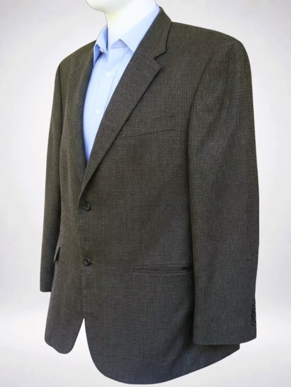 Men's 46R Taupe Houndstooth 100% Lambswool Sport Coat Blazer Geoffrey Beene